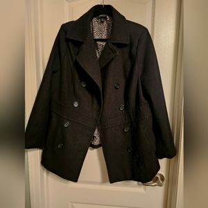 Torrid Black Peacoat with Leopard Print Lining, size 0